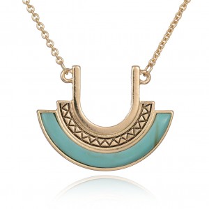 Fashion Vintage Women Gold Plated Geometric U Shape Turquoise Stone Pendant Necklace
