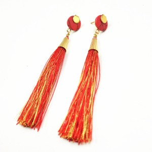 Factory Cheap Wholesale Bohemian Handmade Red Turquoise Long Silk Tassel Earrings