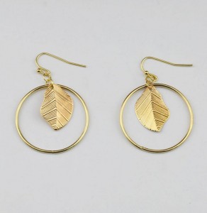 Wenzhe fashion jewelry latest design women gold leaf circle drop earrings