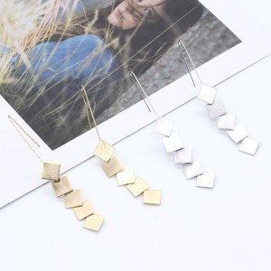 Fashion Alloy Jewelry Simple Gold Geometric Square Long Tassel Hook Earrings For Women