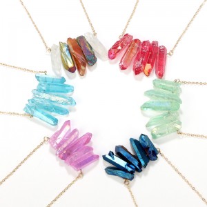 Fashion Colorful Crystal Pendant Necklace Women Natural Stone Necklace