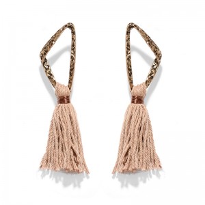 Latest fashion gold metal round ring earrings long cotton thread tassel hanging drop earrings for women girls