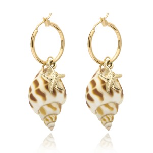 WENZHE Simple Conch Starfish Drop Hoop Earrings