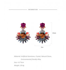 Factory Wholesale Baroque Style Retro Luxury Colorful Gemstone Natural Stone Earring for Women