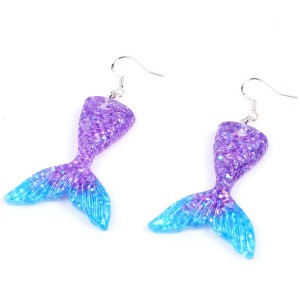 European and American Hot Products Glitter Mermaid Tail Resin Dangle Drop Earrings Sea Jewelry