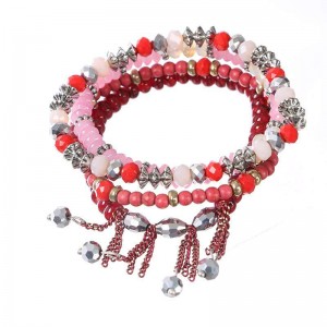 Fashion jewelry boho crystal stone beaded fringe stretch bracelet jewelry female