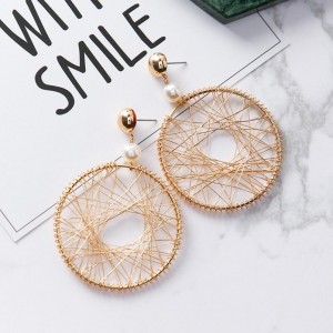 Latest design fashion big circle web twine women jewelry new designs gold earring