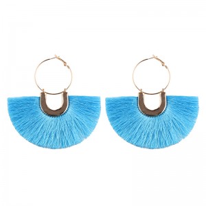 Wholesale Hot Selling Gold Plated Boho Multicolor Fan Shaped Tassel Hoop Earrings For Women Jewellery