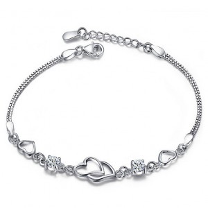 WENZHE Wedding 925 Sterling Silver Charm White CZ Bracelet Heart Jewelry