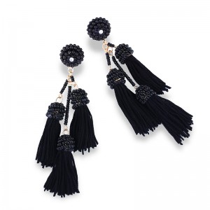 Latest Handmade Layered Pure Color Long Tassel Seed Beads Earrings For Women