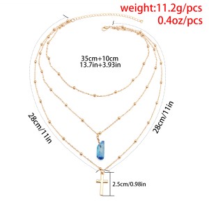 Fashion Multilayer Natural Crystal Stone Gold Cross Necklace Wholesale
