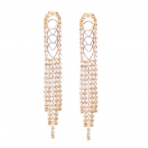 European and American New Style Hollow Water Drop Long Zircon Tassel Bridal Earrings