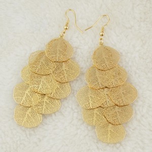Fashion Statement Jewelry Gold Hollow Multi Layer Leaf Chandelier Earrings for Women
