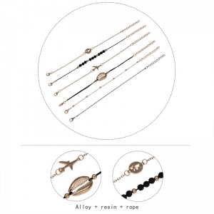 New Fashion Gold Plated Shell Airplane Bead Chain Map Bracelet Set Couple Bracelets 6pcs/Set