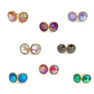 New Fashion Jewelry Mermaid Stud Earrings Women, Colored Crystal Gold Stud Earrings