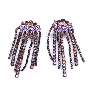 Wholesale Crystal Amethyst Rhinestone Dangle Tassel Earrings Long Drop Statement Earrings