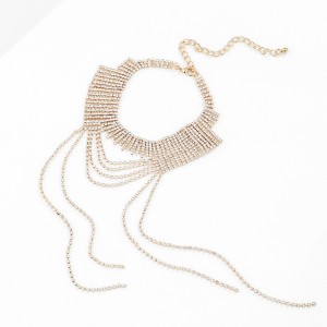 Hot Sale Lady Style Ablaze Drill Chain Tassel Multilayer Statement Choker Necklace