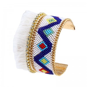 Fashion Jewelry Bohemian Style Irregular Geometric Patterns Tassel Seed Beads Boho Cuff Bracelet