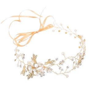 WENZHE wholesale handmade hollow flower hair accessories pearl rhinestone wedding headband bridal accessories