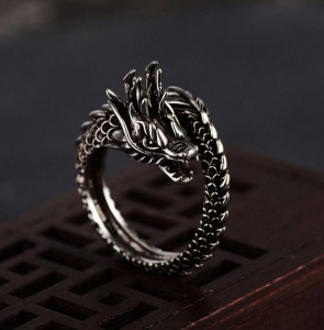 Fashion jewelry men ancient punk style dragon thai silver ring