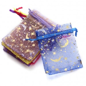 Popular Jewelry Packaging Way Printed Star Moon Colorful Drawstring Bag