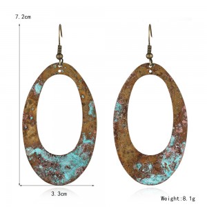 Vintage Copper Blue Patina Oval Hollow Dangle Earring