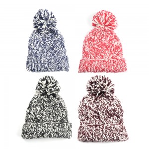 WENZHE Pom Pom Mix Color Cuff Unisex Fashion Winter Blank Plain Ski Custom Knit Beanie