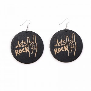 WENZHE Unique elegant hip-hop black geometric round African wood earrings jewelry