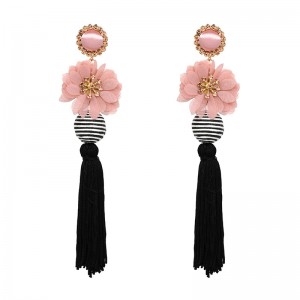 New arrival bohemian ethnic style long tassel earrings flower thread ball tassel boho earrings