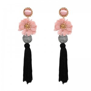 New arrival bohemian ethnic style long tassel earrings flower thread ball tassel boho earrings