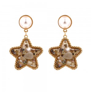 European and American New Design Star Shaped Pearl Shell Resin Drop Beach Style Earrings