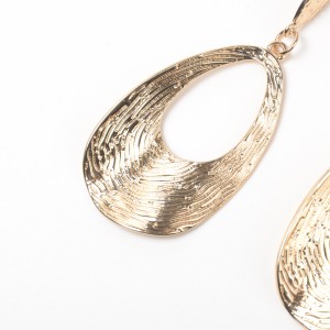 Women Gold Plated Geometric Textured Metal Circle Pendant Round Metal Stud Earrings