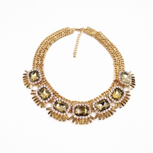 New Design Gold Plated Luxury Crystal Statement Necklace Costume Jewelry Choker Necklaces