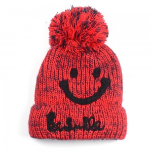 WENZHE Winter Women Knitted Beanie Hat Fashion Smiley Face Wool Outdoor Warm Beanie Hat