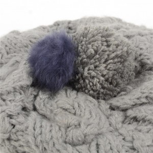 WENZHE New Design Women Warm Winter Knitted Fur Ball Beret Hat