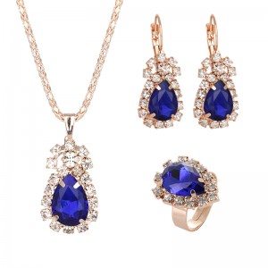 European and American Bridal Jewelry Set Fashion Luxury Crystal Gemstone Ring Necklace Earrings Set Women’s Jewelry