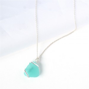 WENZHE Hot Sale New Designs Fashion Jewelry Custom Frosted Sea Glass Necklace Jewelry For Women