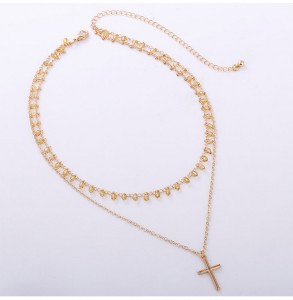 Latest Design Gold Glass Beads Chain Multilayer Cross Pendant Necklace For Women