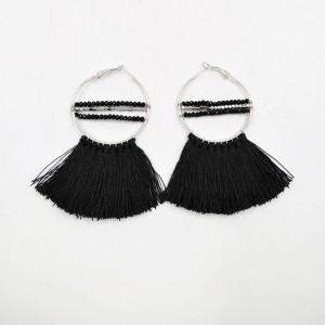 New Models Ladies Earring Black Silk Thread Tassel Beads Hoop Earrings