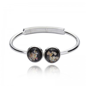 Hot Sale good quality metal gold plated round abalone shell bangle cuff bracelets