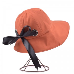 WENZHE Summer Cotton Sun Visor Hat Foldable Bucket Hat With Bow