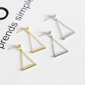 Personality Ethnic Style Copper Triangle Chain Dangle Earrings Women