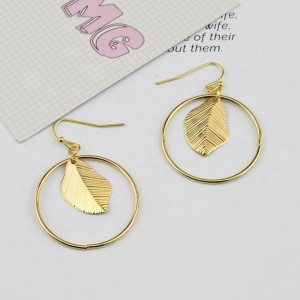 Wenzhe fashion jewelry latest design women gold leaf circle drop earrings