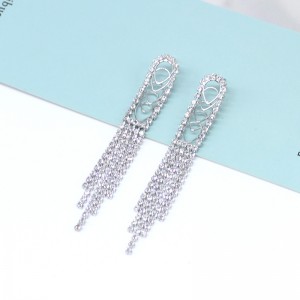 European and American New Style Hollow Water Drop Long Zircon Tassel Bridal Earrings