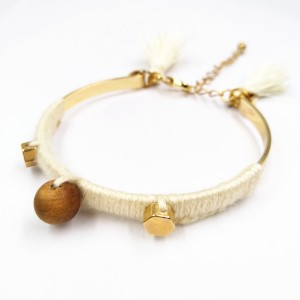 New Fashion Handmade Jewelry Bangles Cotton Thread Braided Macrame Wooden Beads Tassel Bracelet