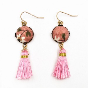 New Type Ladies Fabric Flower Button Earrings Simple Tassels Drop Earring