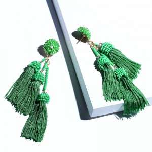 Latest Handmade Layered Pure Color Long Tassel Seed Beads Earrings For Women