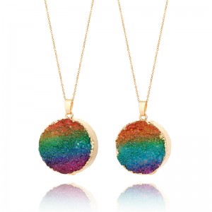 Latest design rainbow color round druzy natural stone necklace