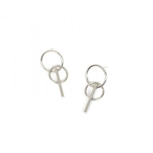 Golden earring with double circles and bar girl gift simple geometric earring
