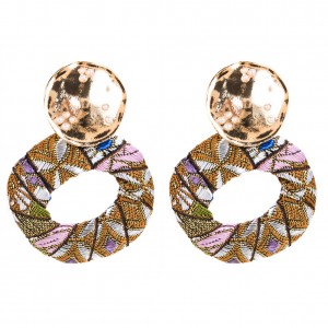 New style ladies printed canvas earrings canvas woven circle earrings